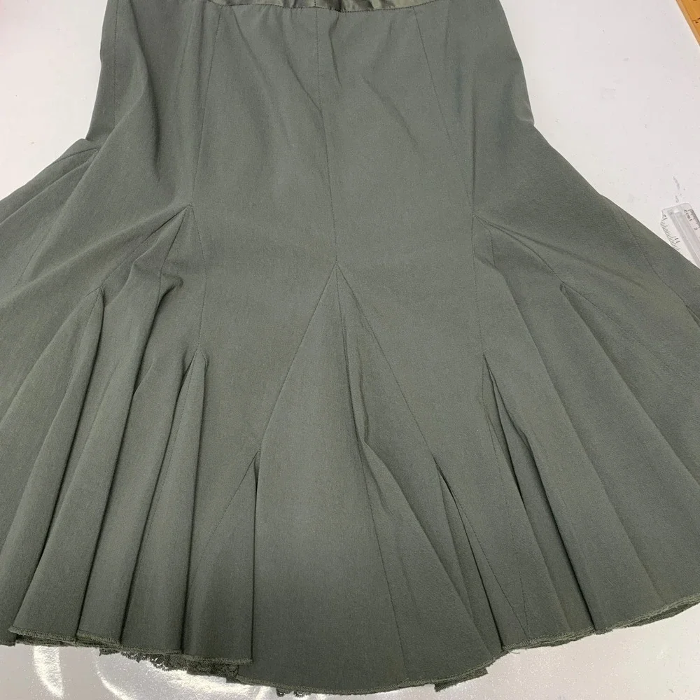 Elevenses  Green Pleated Lace Trim Midi Skirt Size 6 Godet Flare
